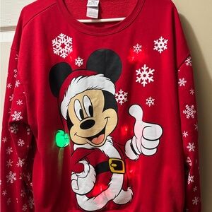 Disney Red Mickey Mouse Light-Up Holiday Crewneck Sweater